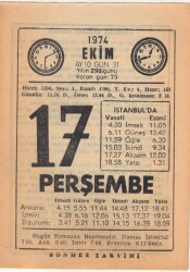 17 Ekim 1974 Takvim Yaprağı EFM(N)2987 - 1