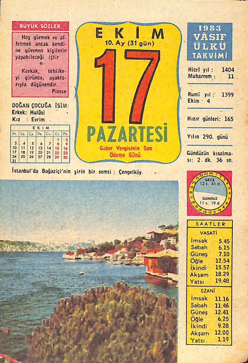 17 Ekim 1983 Takvim Yaprağı - Doğum Günü Hediyesi EFMN14732 - 1