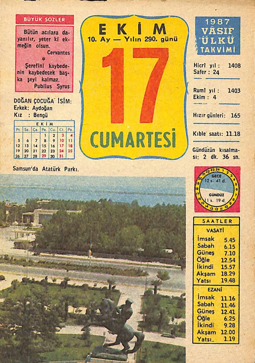 17 Ekim 1987 Takvim Yaprağı - Doğum Günü Hediyesi EFMN13533 - 1