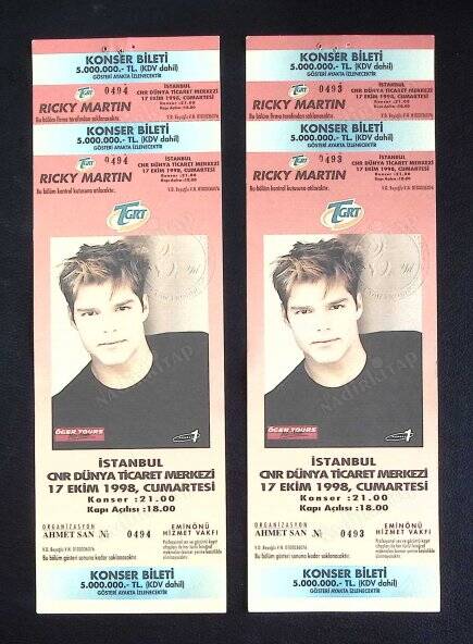 17 Ekim 1998 Ricky Martin Konser Bileti İstanbul (Çift Bilet) EFMN11661 - 1