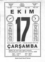 17 Ekim 2001 Takvim Yaprağı - Doğum Günü Hediyesi EFM(N)10484 - 2