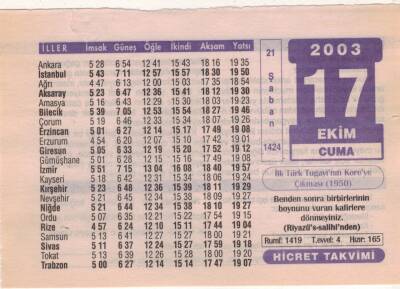 17 Ekim 2003 Takvim Yaprağı EFM(N)3719 - 3