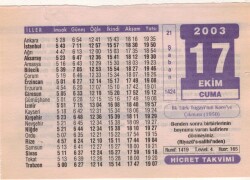 17 Ekim 2003 Takvim Yaprağı EFM(N)3719 - 1