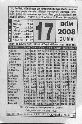17 Ekim 2008 Takvim Yaprağı - Doğum Günü Hediyesi EFM(N)10659 - 3