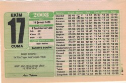 17 Ekim 2008 Takvim Yaprağı EFM(N)3265 - 3