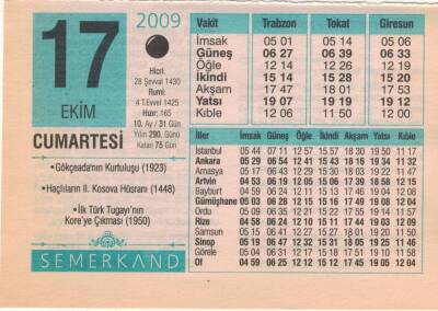 17 Ekim 2009 Takvim Yaprağı EFM(N)3296 - 2