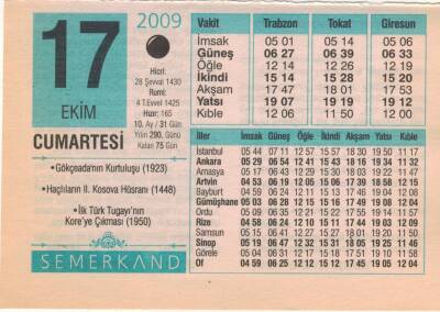 17 Ekim 2009 Takvim Yaprağı EFM(N)3296 - 1