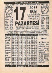 17 Ekim 2011 Takvim Yaprağı - Doğum Günü Hediyesi EFMN15917 - Gökçekoleksiyon