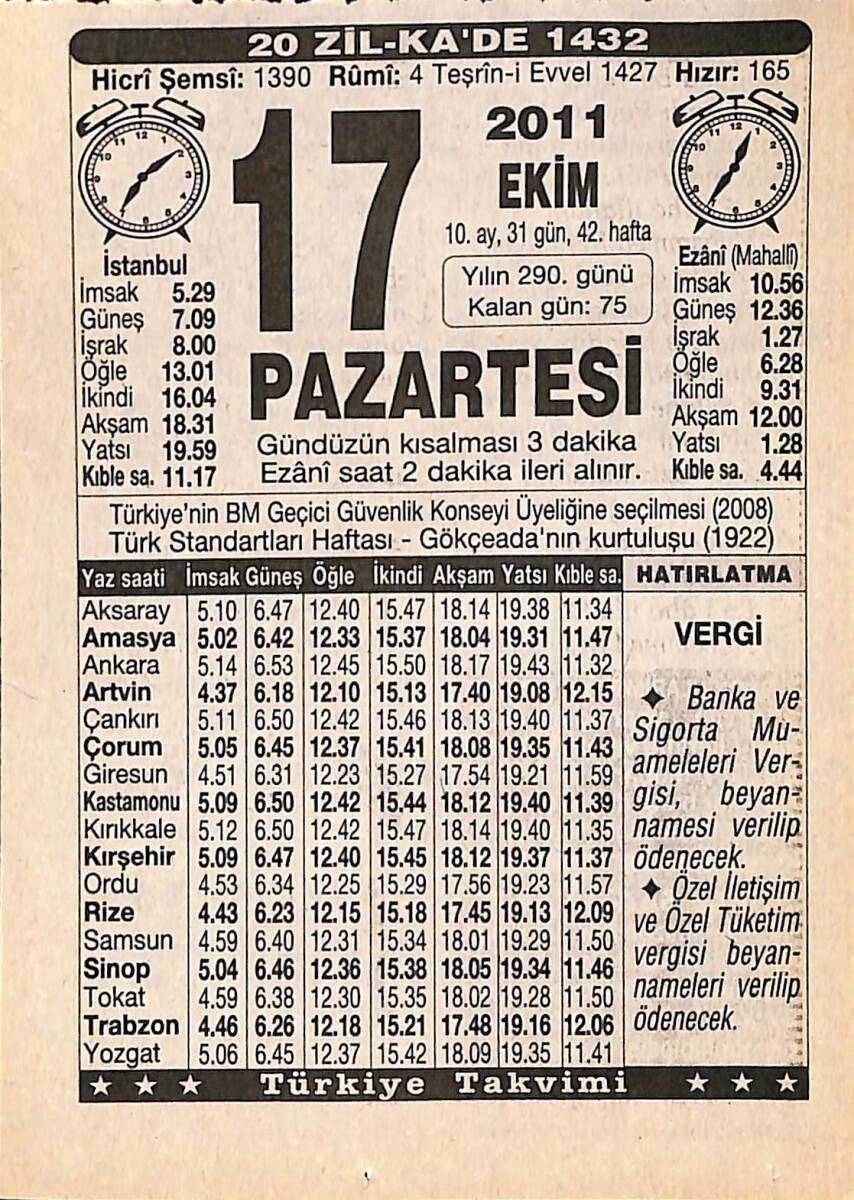 17 Ekim 2011 Takvim Yaprağı - Doğum Günü Hediyesi EFMN15917 - 1
