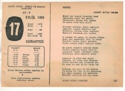 17 Eylül 1960 Ajans Türk Takvim Yaprağı (Şiirli Saatli) EFM(N) 1724 - 4