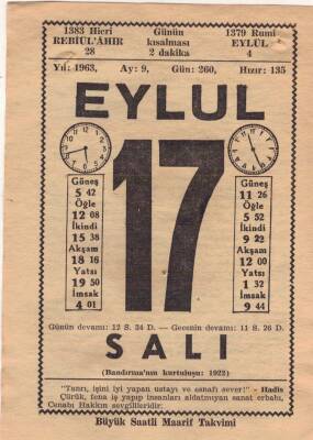 17 Eylül 1963 Takvim Yaprağı EFM(N)3628 - 2
