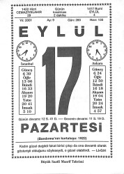 17 Eylül 2001 Takvim Yaprağı - Doğum Günü Hediyesi EFMN14182 - Gökçekoleksiyon
