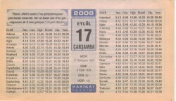 17 Eylül 2008 Takvim Yaprağı EFM(N)2923 - 1