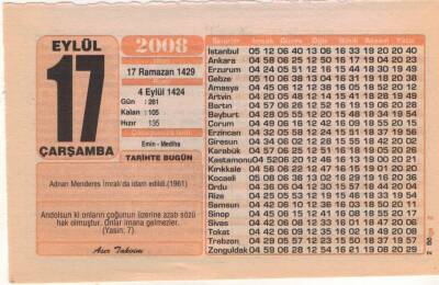 17 Eylül 2008 Takvim Yaprağı EFM(N)2957 - 3