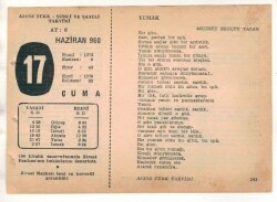 17 Haziran 1960 Ajans Türk Takvim Yaprağı (Şiirli Saatli) EFM(N)1634 - 4