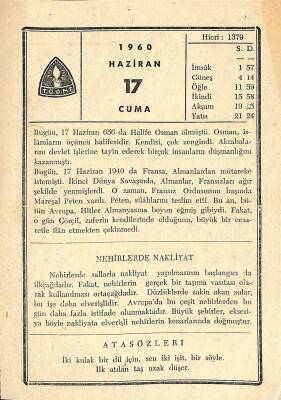 17 Haziran 1960 Takvim Yaprağı - Doğum Günü Hediyesi EFM(N)11365 - 1