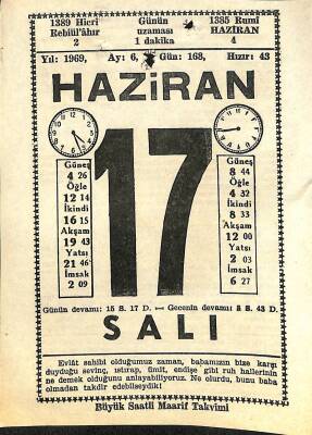 17 Haziran 1969 Takvim Yaprağı - Doğum Günü Hediyesi EFM(N)11554 - 1