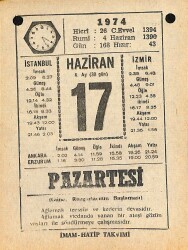 17 Haziran 1974 Takvim Yaprağı - Doğum Günü Hediyesi EFM(N)11958 - Gökçekoleksiyon