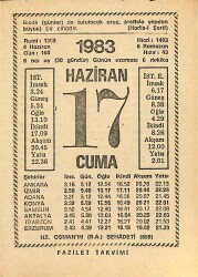 17 Haziran 1983 Takvim Yaprağı - Doğum Günü Hediyesi EFM(N)12536 - Gökçekoleksiyon