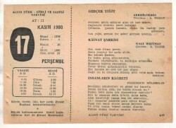 17 Kasım 1960 Ajans Türk Takvim Yaprağı (Şiirli Saatli) EFM(N) 1783 - 3