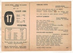 17 Kasım 1960 Ajans Türk Takvim Yaprağı (Şiirli Saatli) EFM(N) 1783 - 2