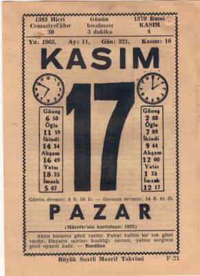 17 Kasım 1963 Takvim Yaprağı EFM(N)3689 - 3