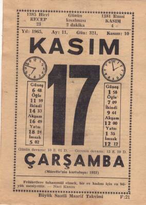 17 Kasım 1965 Takvim Yaprağı EFM(N)3688 - 3