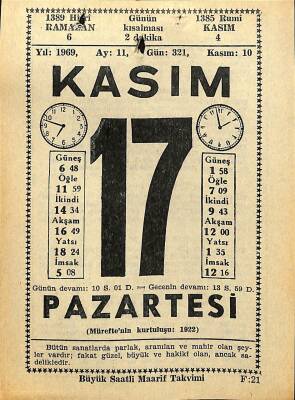 17 Kasım 1969 Takvim Yaprağı - Doğum Günü Hediyesi EFM(N)11092 - 1