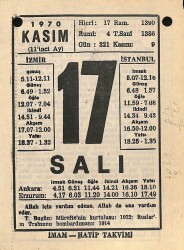 17 Kasım 1970 Takvim Yaprağı - Doğum Günü Hediyesi EFM(N)10749 - 4