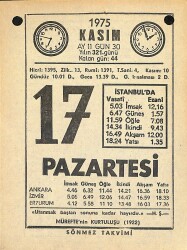 17 Kasım 1975 Takvim Yaprağı - Doğum Günü Hediyesi EFM(N)12591 - Gökçekoleksiyon