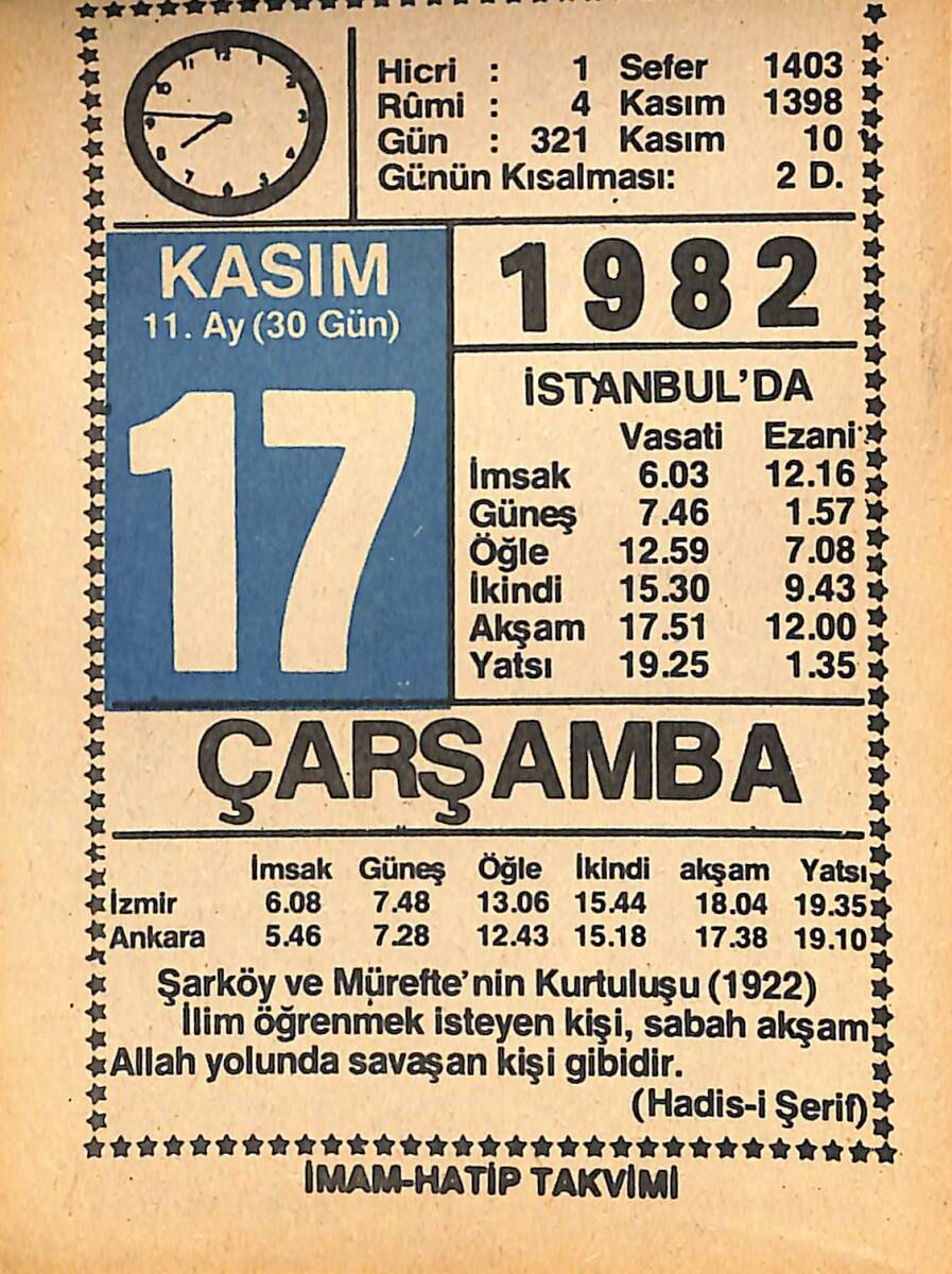 17 Kasım 1982 Takvim Yaprağı - Doğum Günü Hediyesi EFMN15974 - 1