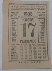 17 Kasım 1983 Takvim Yaprağı - Doğum Günü Hediyesi EFM(N)6915 - Gökçekoleksiyon