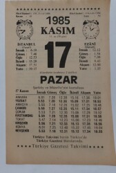 17 Kasım 1985 Takvim Yaprağı - Doğum Günü Hediyesi EFM(N)6693 - Gökçekoleksiyon