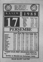 17 Kasım 1988 Takvim Yaprağı - Doğum Günü Hediyesi EFMN14613 - Gökçekoleksiyon