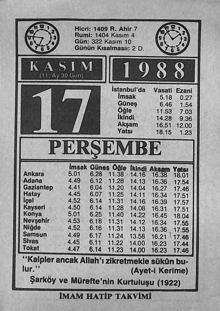 17 Kasım 1988 Takvim Yaprağı - Doğum Günü Hediyesi EFMN14613 - 1