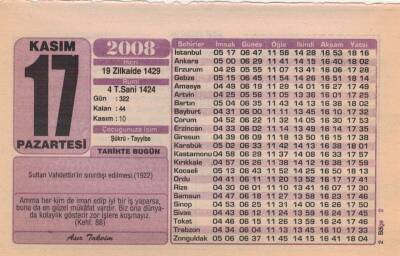 17 Kasım 2008 Takvim Yaprağı EFM(N)3813 - 3