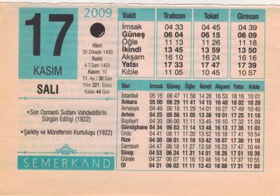 17 Kasım 2009 Takvim Yaprağı EFM(N)3841 - 1