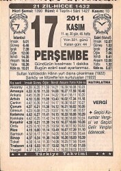 17 Kasım 2011 Takvim Yaprağı - Doğum Günü Hediyesi EFMN15272 - Gökçekoleksiyon