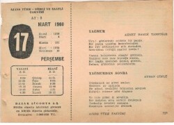 17 Mart 1960 Ajans Türk Takvim Yaprağı (Şiirli Saatli) EFM(N)1544 - 1