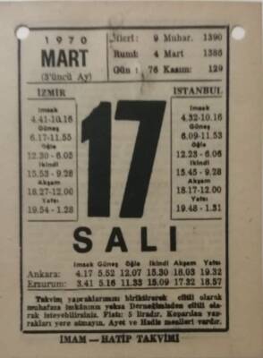 17 Mart 1970 Takvim Yaprağı - Doğum Günü Hediyesi EFM(N)7961 - 1