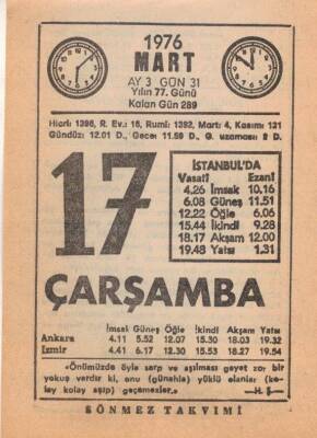 17 Mart 1976 Takvim Yaprağı EFM(N)5958 - 3