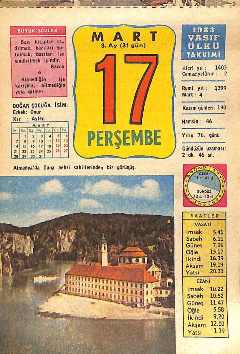 17 Mart 1983 Takvim Yaprağı - Doğum Günü Hediyesi EFMN15034 - 1