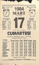 17 Mart 1984 Takvim Yaprağı - Doğum Günü Hediyesi EFM(N)11310 - Gökçekoleksiyon