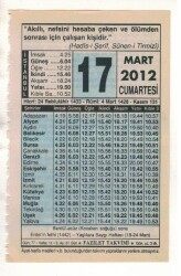 17 Mart 2012 Takvim Yaprağı EFM(N)1887 - 1
