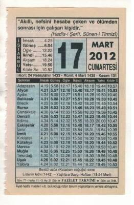 17 Mart 2012 Takvim Yaprağı EFM(N)1887 - 1