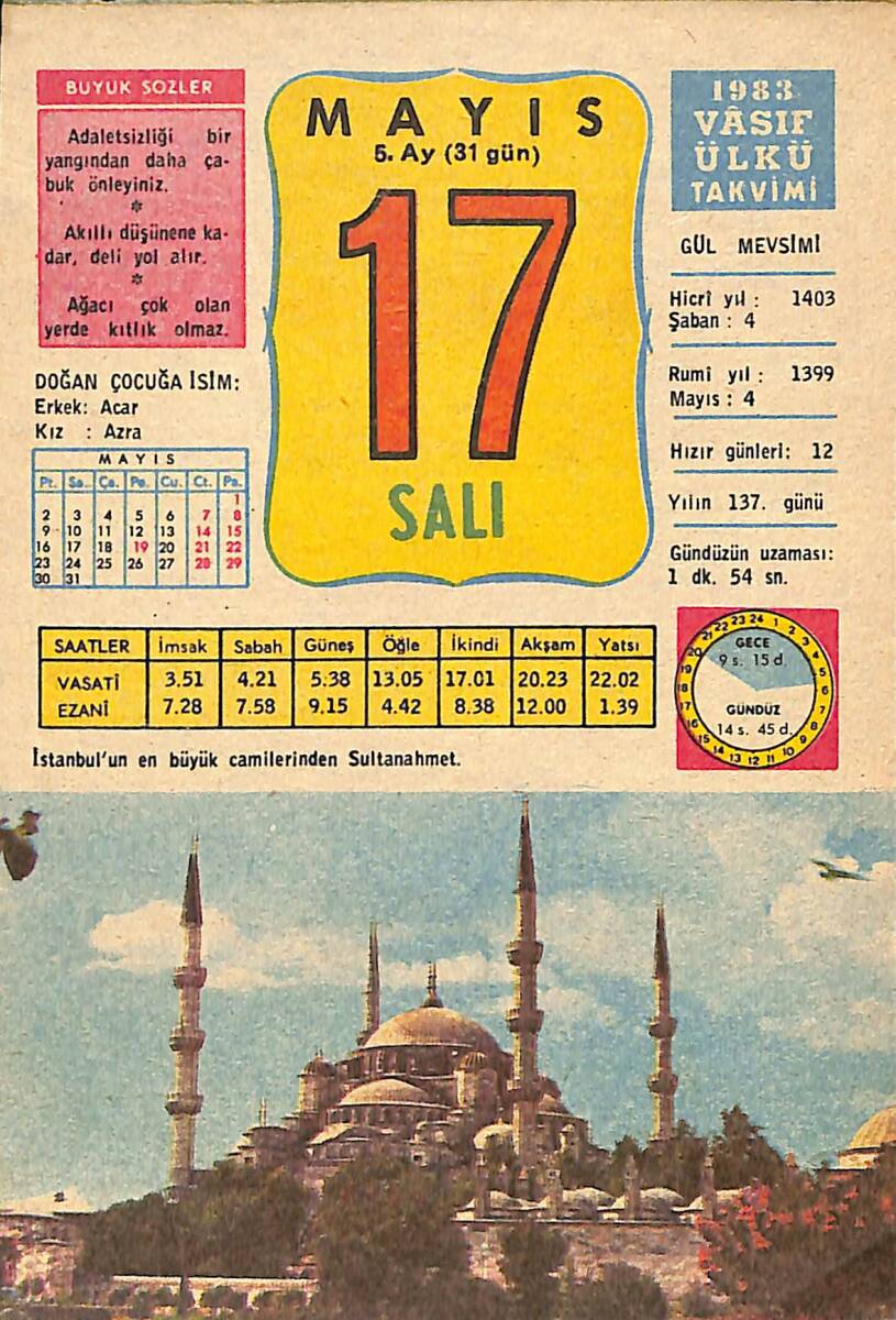 17 Mayıs 1983 Takvim Yaprağı - Doğum Günü Hediyesi EFMN13778 - 1