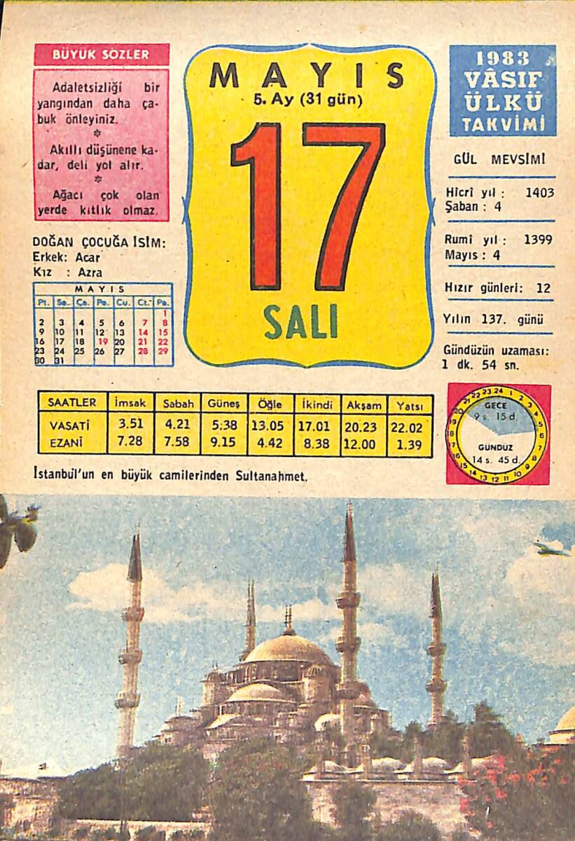 17 Mayıs 1983 Takvim Yaprağı - Doğum Günü Hediyesi EFMN15115 - 1