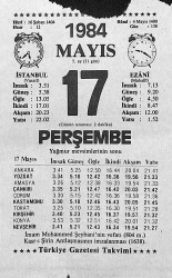 17 Mayıs 1984 Takvim Yaprağı - Doğum Günü Hediyesi EFM(N)11306 - Gökçekoleksiyon
