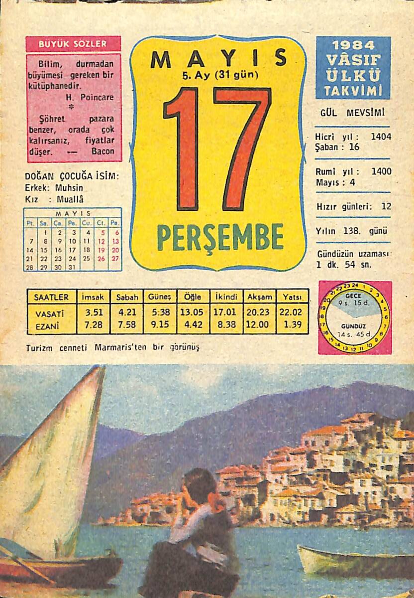 17 Mayıs 1984 Takvim Yaprağı - Doğum Günü Hediyesi EFMN15164 - 1