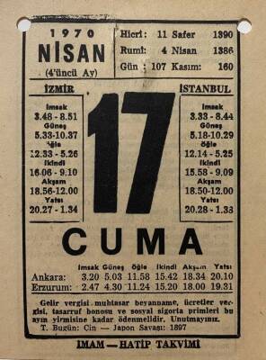 17 Nisan 1970 Takvim Yaprağı - Doğum Günü Hediyesi EFM(N)8272 - 2